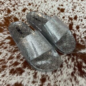 Roxoni Silver Shimmer Sparkle Glitter Jelly Slides Sandals Women’s Size 8